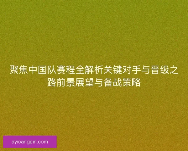聚焦中国队赛程全解析关键对手与晋级之路前景展望与备战策略