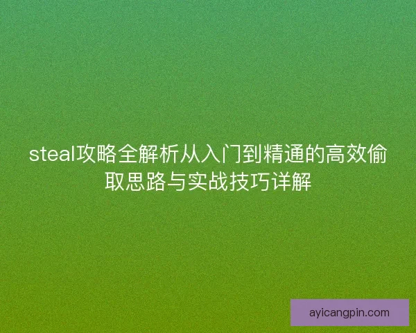 steal攻略全解析从入门到精通的高效偷取思路与实战技巧详解