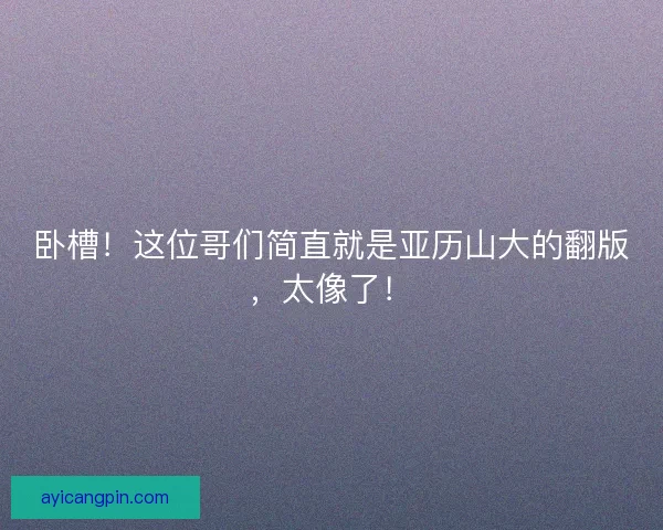 卧槽！这位哥们简直就是亚历山大的翻版，太像了！